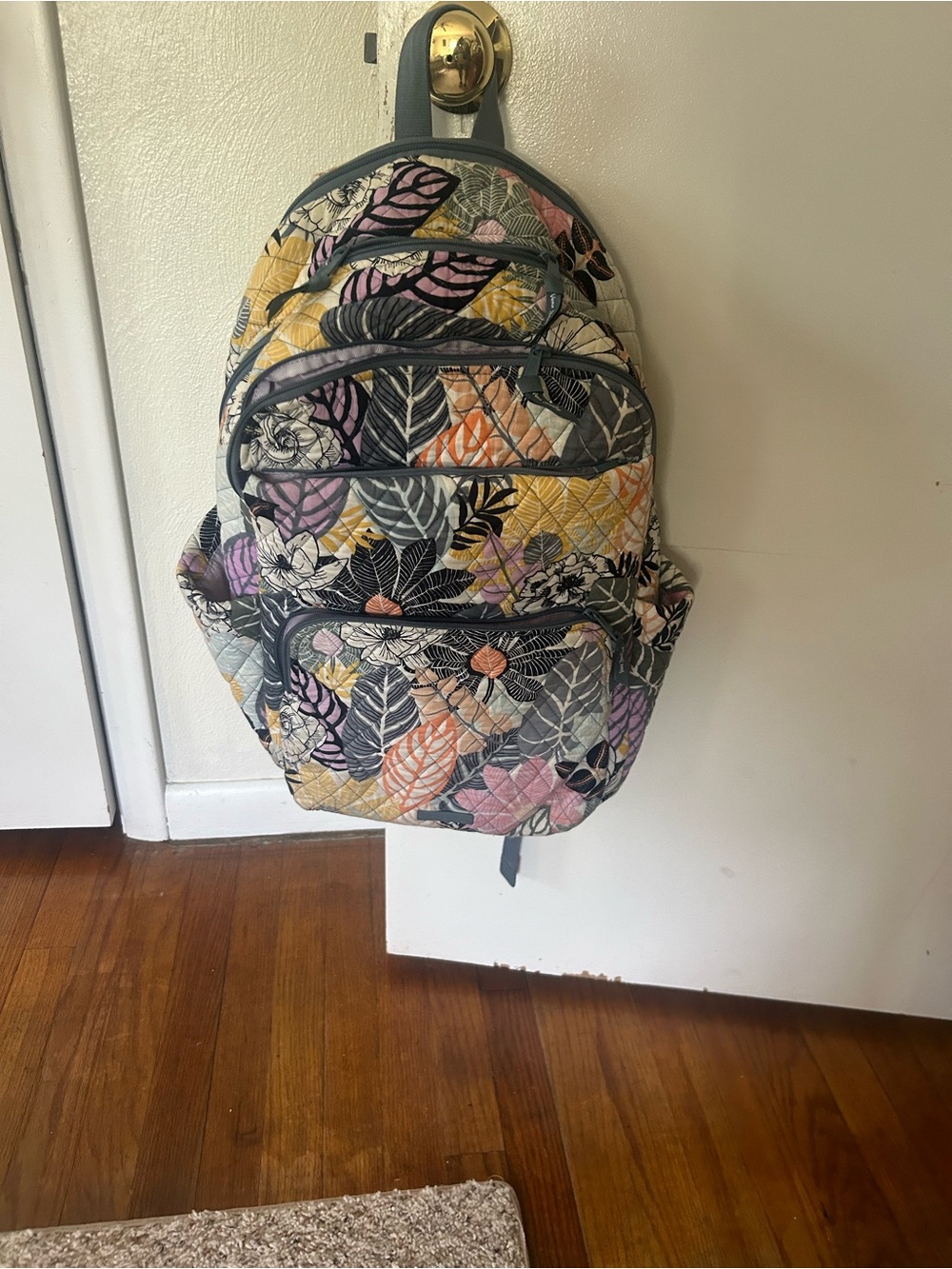 Quilted Floral Leaf Print Backpack - Multicolor
